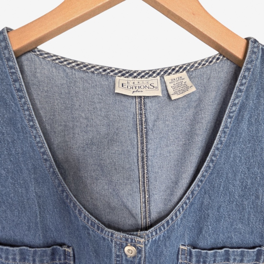 Vintage Womens Cottagecore Cotton Blue Denim Overall Jumper Dress SZ 2X Prairie - Picture 6 of 14